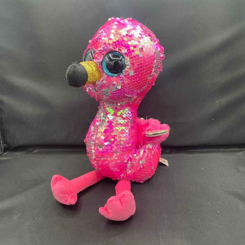 Ty Beanie Boos Flippables Pinky Medium 9-10" Color Changing Sequin Flamingo